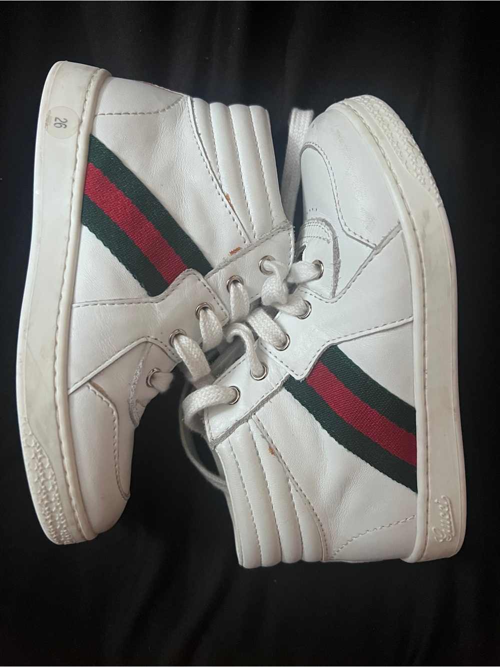 Gucci Kids White Leather High Top Sneakers Web Stripe Size 26 Box - Picture 3 of 7